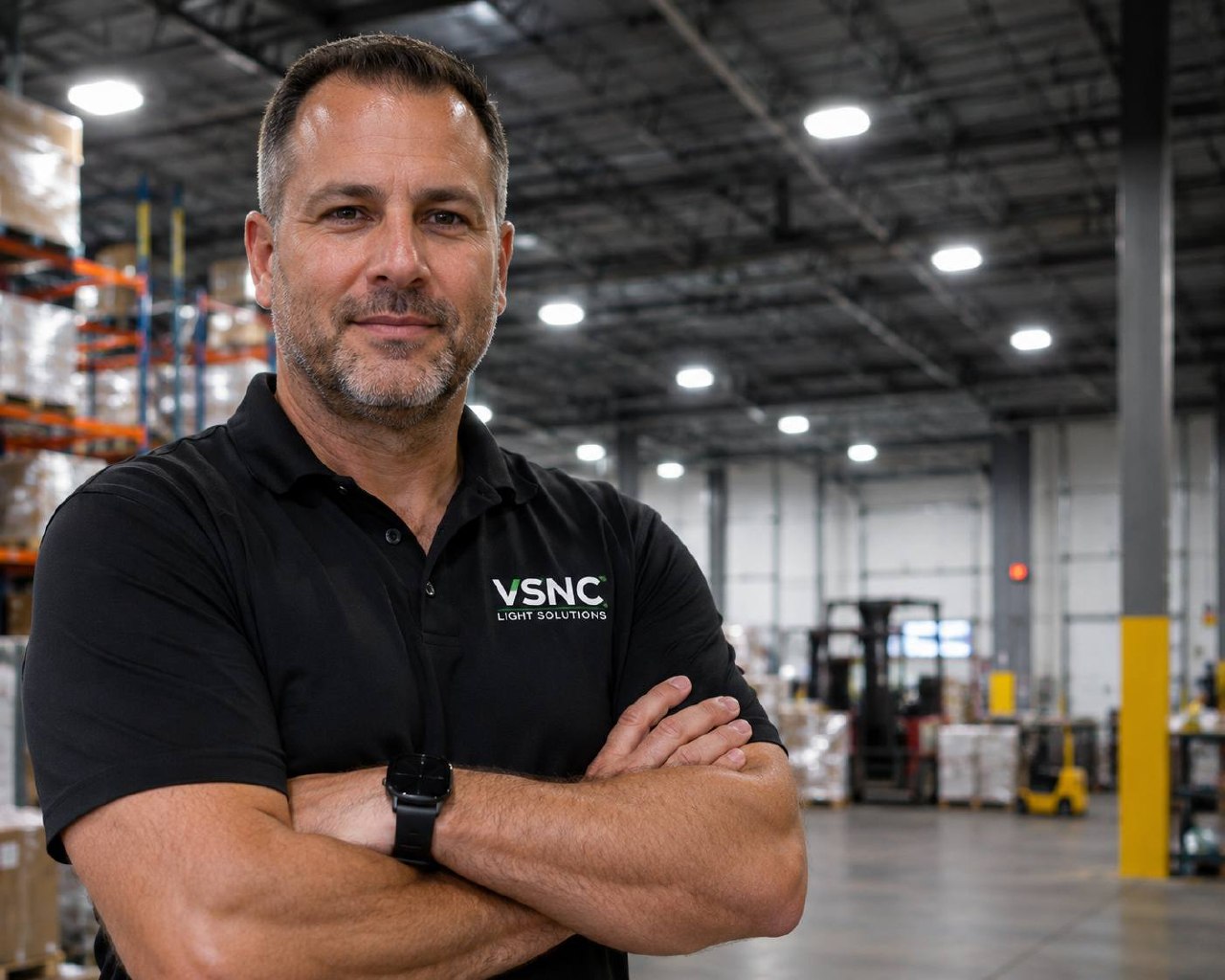 VSNC Light Solutions founder in warehouse